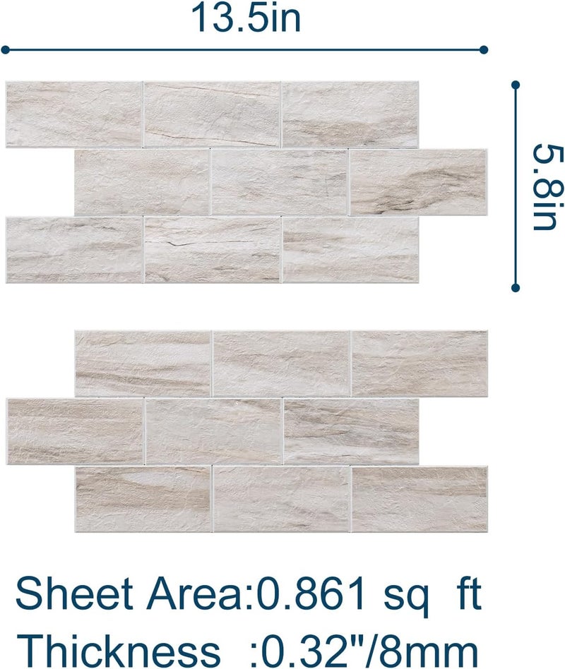 V-MOZZA Peel and Stick Backsplash, 20-Sheet Peel and Stick Wall Tiles 13.5" x 5.8" PVC Subway Tile Stick on Backsplash for Kitchen Fireplace (Beige Sandstone Texture) - Image 5